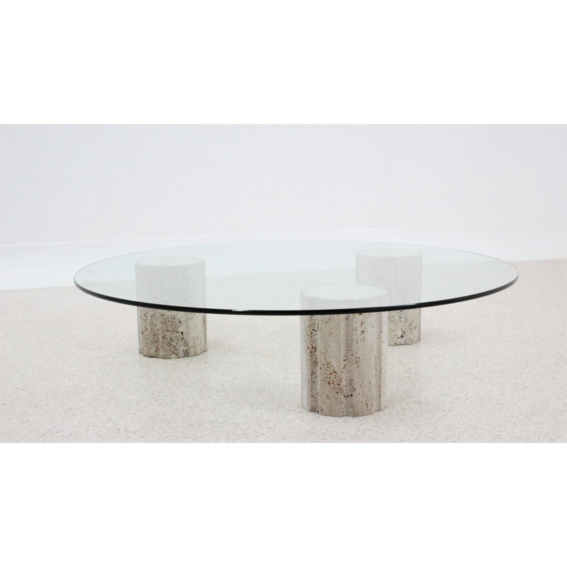 Vintage Round  marble coffee table Italy 1970s