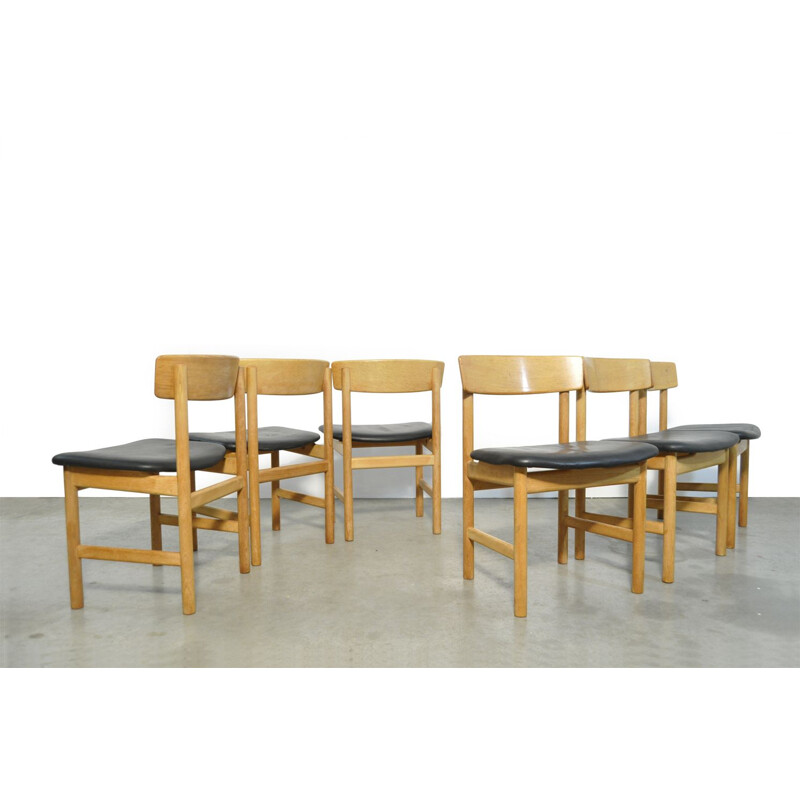 Pair of 6 vintage oak chairs 3236 by Børge Mogensen Denmark 1956s