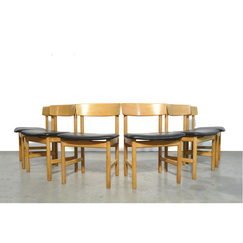 Pair of 6 vintage oak chairs 3236 by Børge Mogensen Denmark 1956s