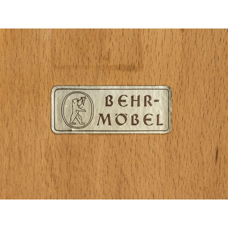 Vintage glass and walnut veneer showcase from Behr Möbel, Germany 1960