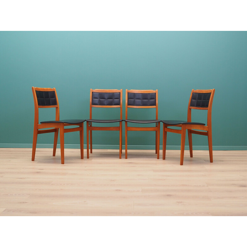 Ensemble de 4 chaises vintage en hêtre, Danemark 1970