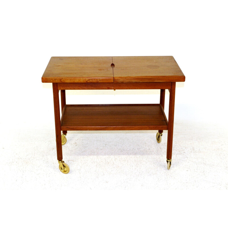 Vintage teak rolling dessert table by kurt ostervig for jason møbler, Denmark 1960