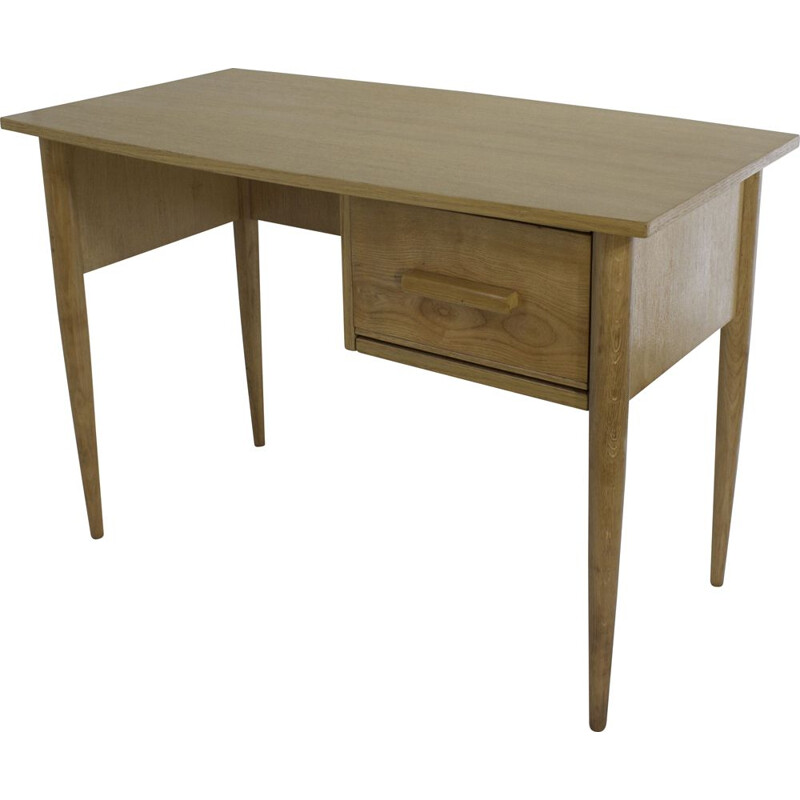 Bureau 1950, vintage, chêne, restauré, France,