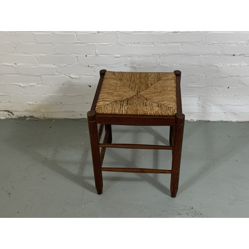 Vintage straw stool 1950s