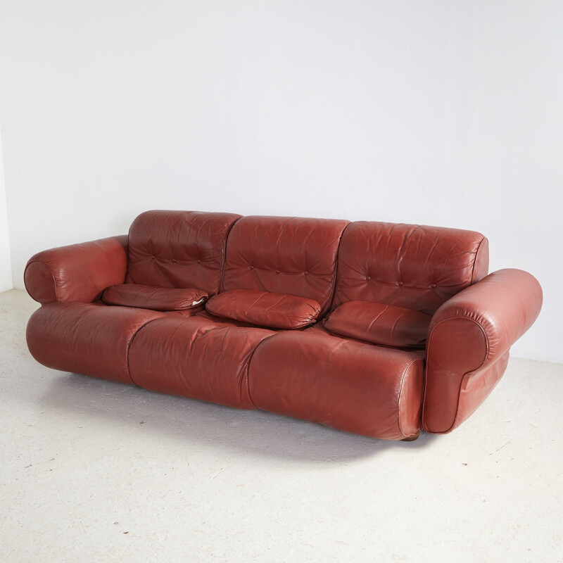 Vintage Brown leather living room with cylindrical head 1960s