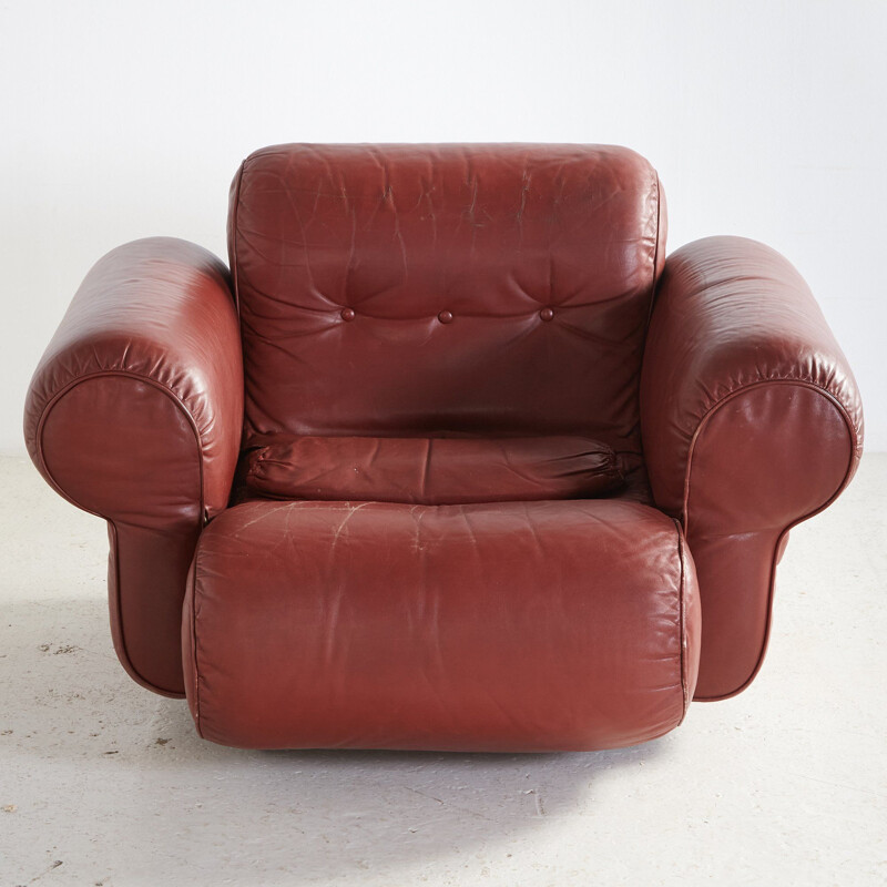 Vintage Brown leather living room with cylindrical head 1960s