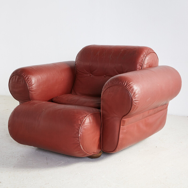 Vintage Brown leather living room with cylindrical head 1960s