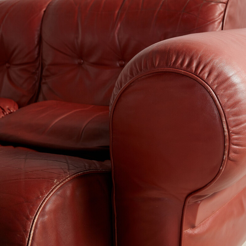 Vintage Brown leather living room with cylindrical head 1960s