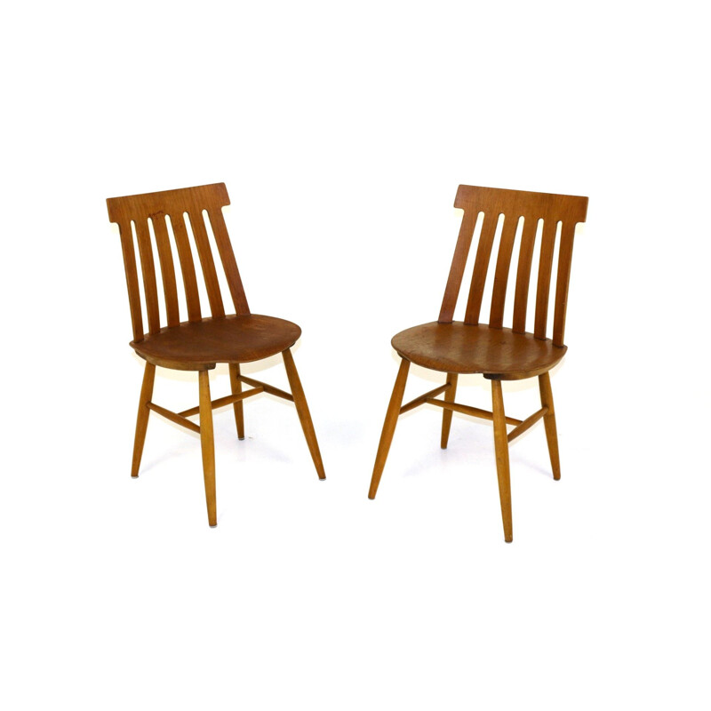 Pair of vintage teak and beech chairs by Jan Hallberg for Tallåsen, Sweden 1960