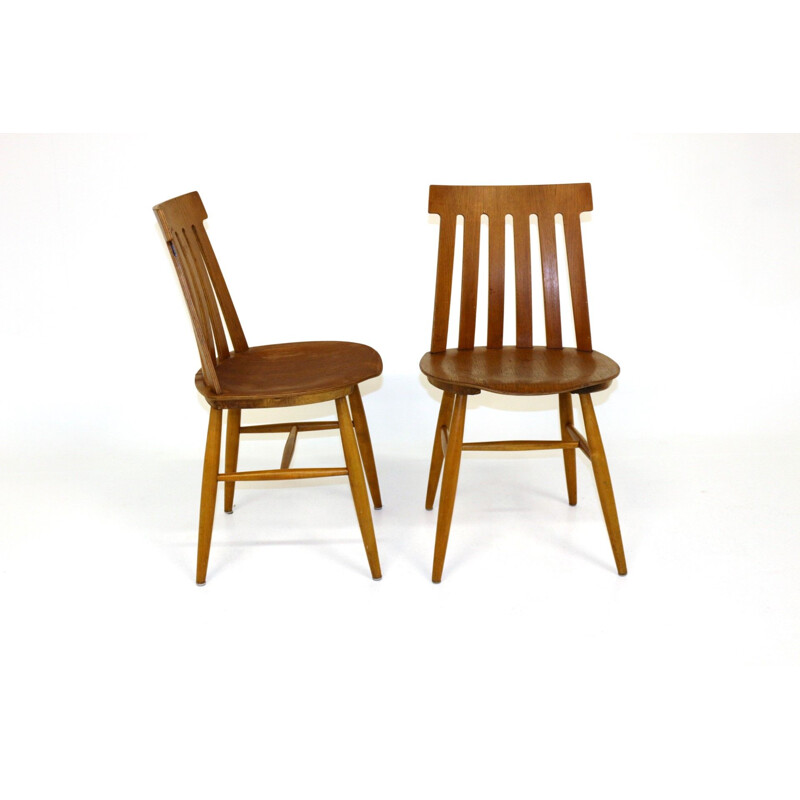 Pair of vintage teak and beech chairs by Jan Hallberg for Tallåsen, Sweden 1960