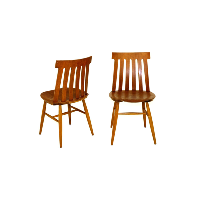 Pair of vintage teak and beech chairs by Jan Hallberg for Tallåsen, Sweden 1960