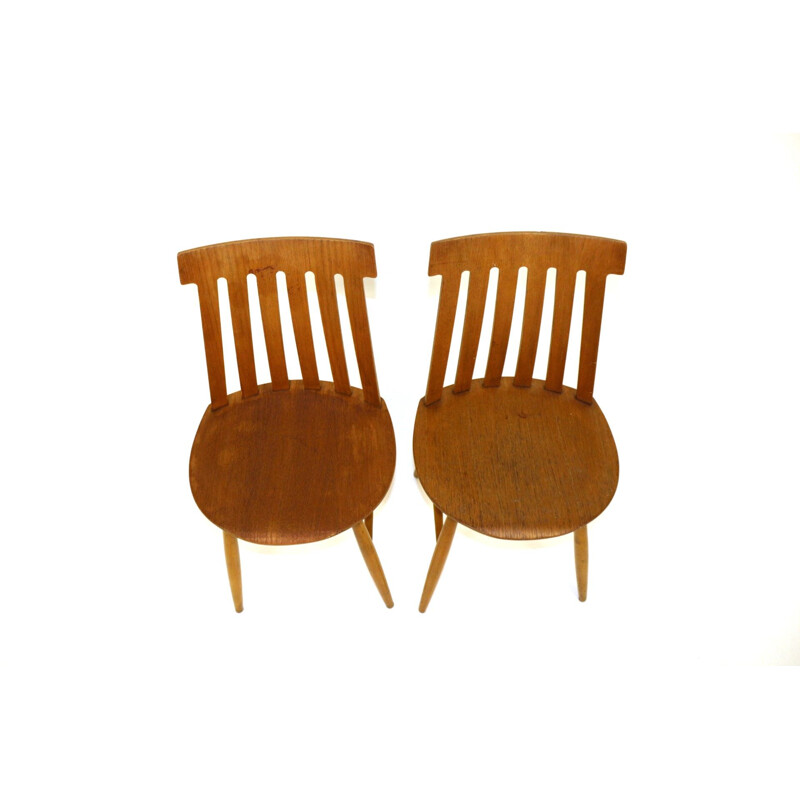 Pair of vintage teak and beech chairs by Jan Hallberg for Tallåsen, Sweden 1960