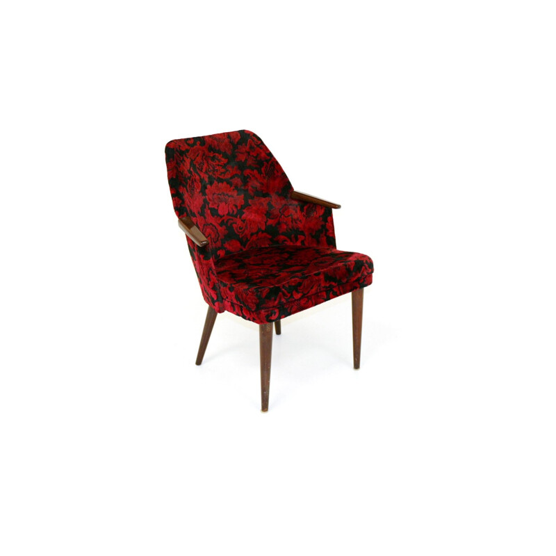 Vintage armchair with floral fabric seat Sweden 1950s