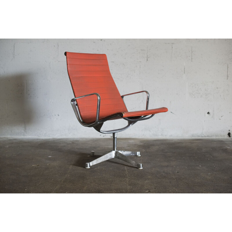 Vintage armchair Eames EA 116 herman miller in orange leatherette
