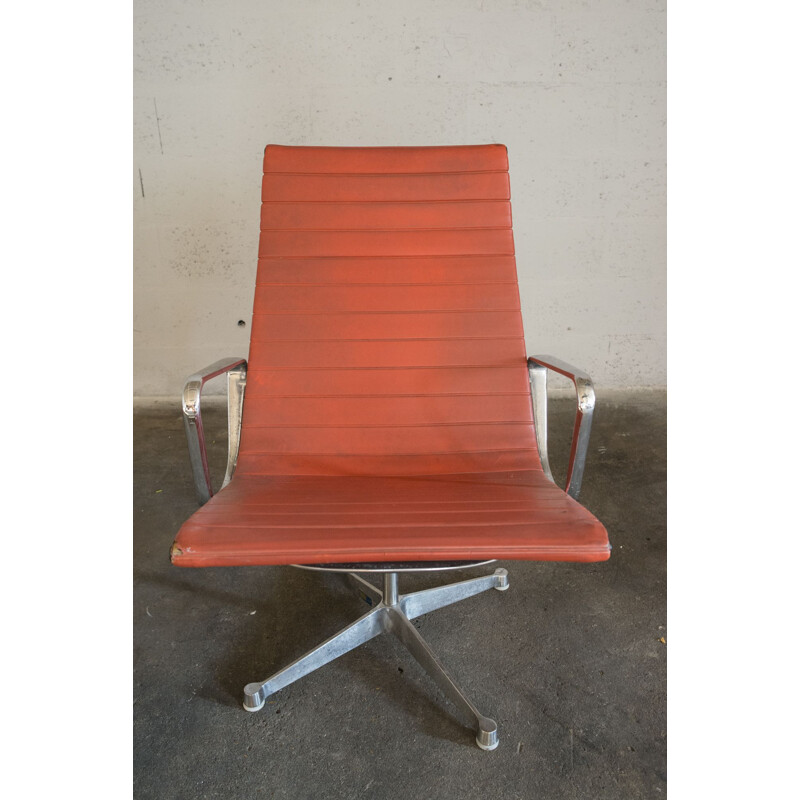 Vintage armchair Eames EA 116 herman miller in orange leatherette