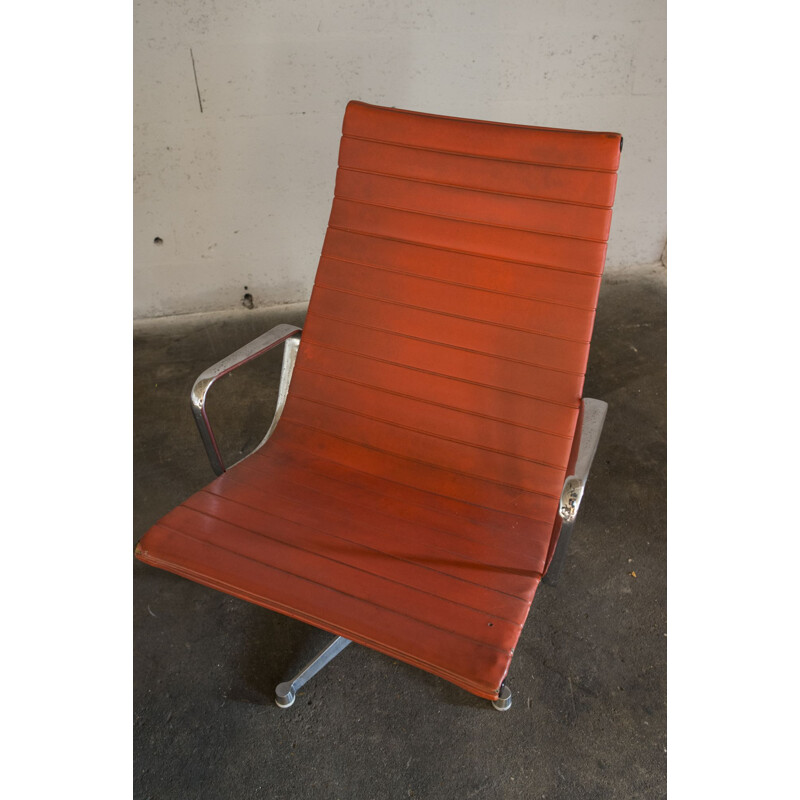 Vintage armchair Eames EA 116 herman miller in orange leatherette