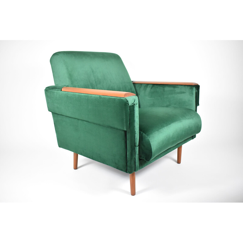 Vintage bottle green velvet armchair 1960s