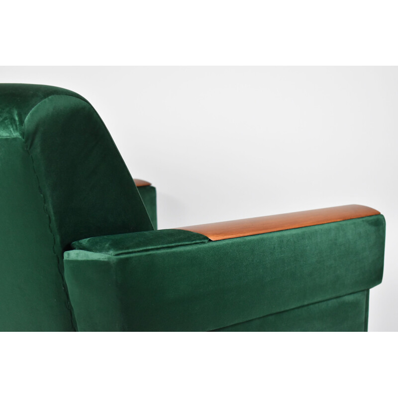 Vintage bottle green velvet armchair 1960s