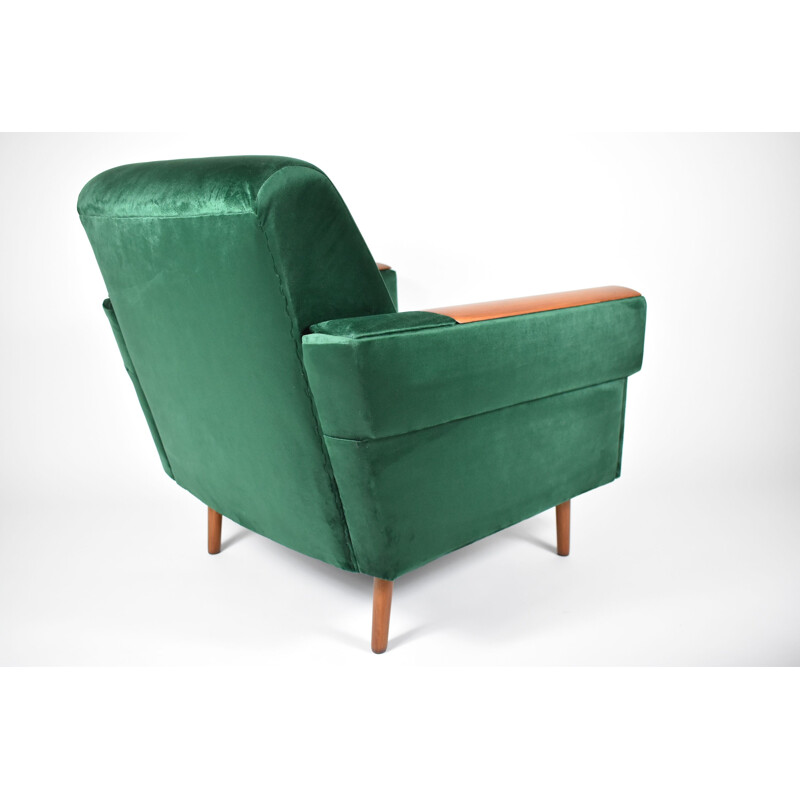 Vintage bottle green velvet armchair 1960s