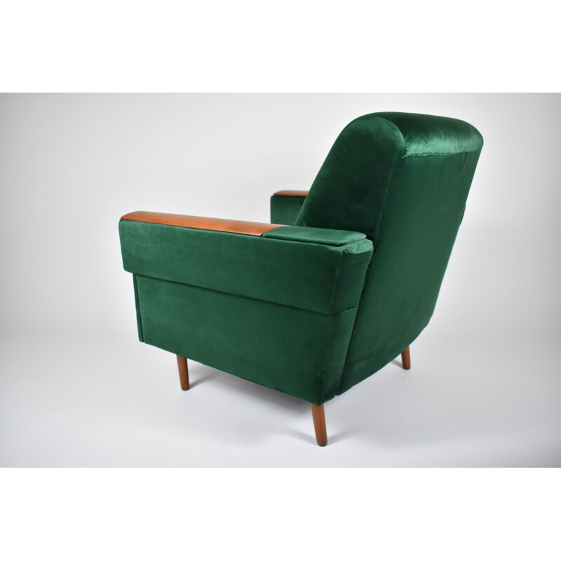 Vintage bottle green velvet armchair 1960s