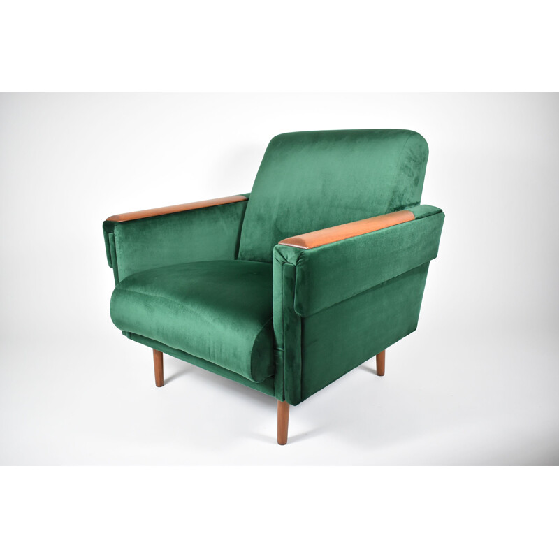 Vintage bottle green velvet armchair 1960s