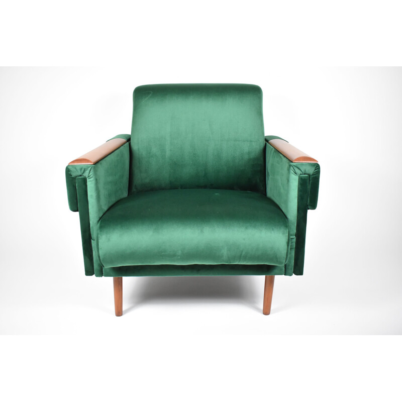 Vintage bottle green velvet armchair 1960s