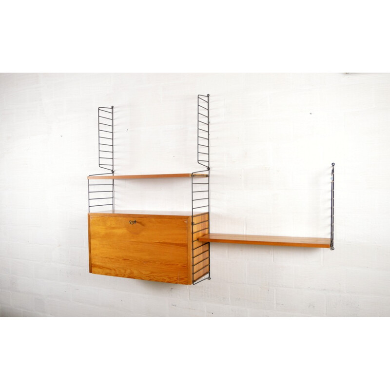 String shelving system in wood and metal, Nisse STRINNING - 1960s