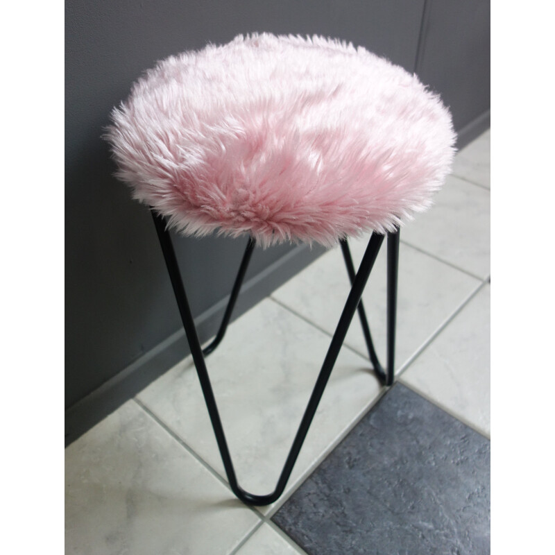 Vintage pink plush stool 1960s