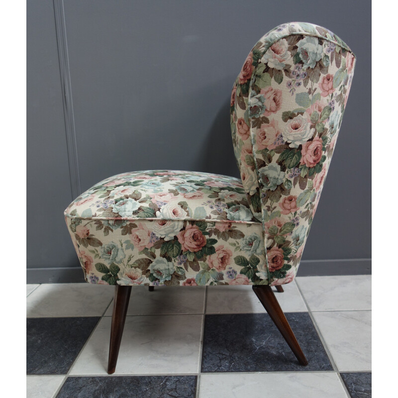 Chaise de cocktail vintage avec tissu imprimé de fleurs 1960