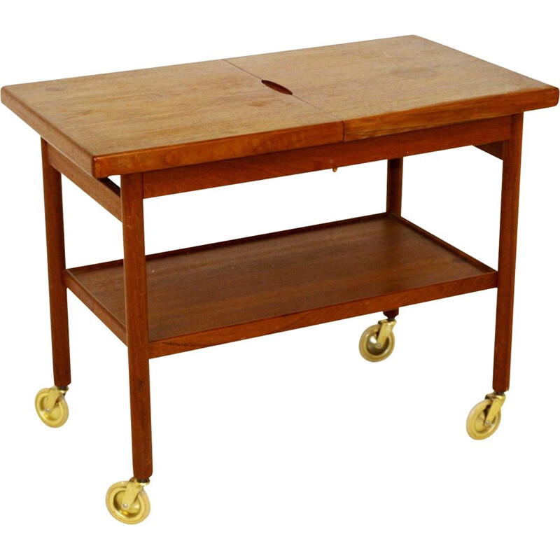 Vintage teakhouten rollende desserttafel door kurt ostervig voor jason møbler, Denemarken 1960