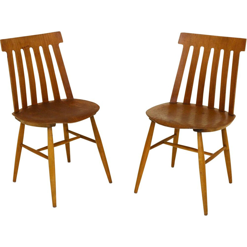 Pair of vintage teak and beech chairs by Jan Hallberg for Tallåsen, Sweden 1960