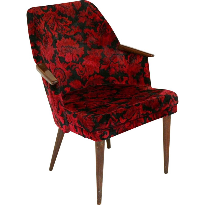 Vintage armchair with floral fabric seat Sweden 1950s