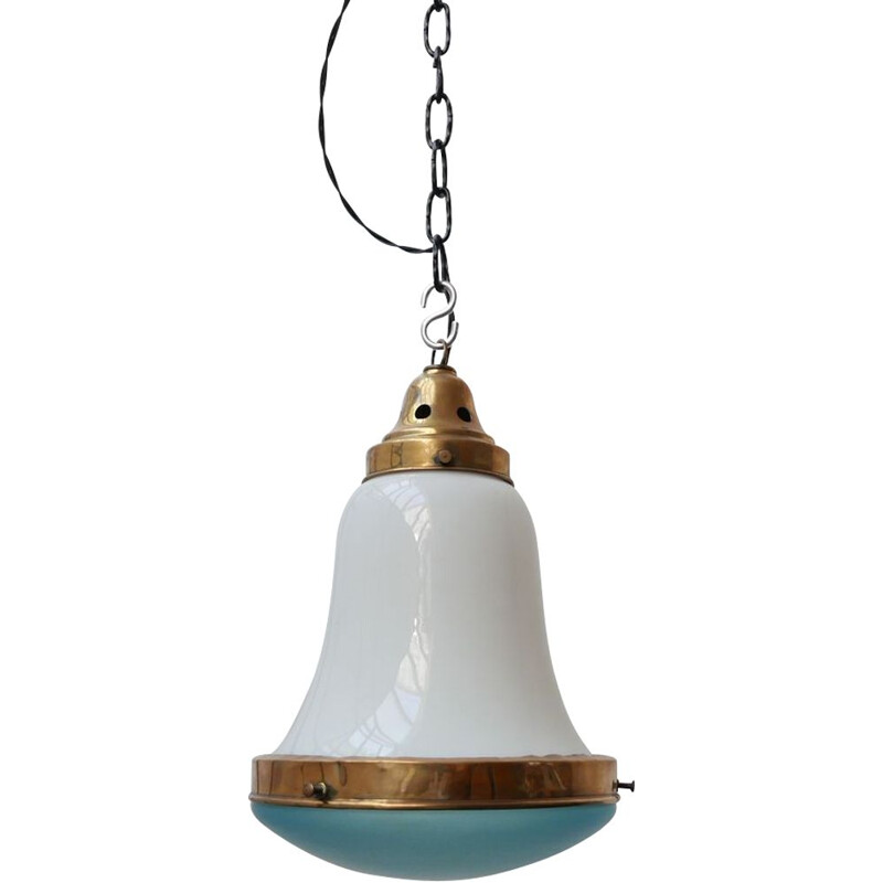 Vintage two-tone blue glass pendant lamp German 1930s