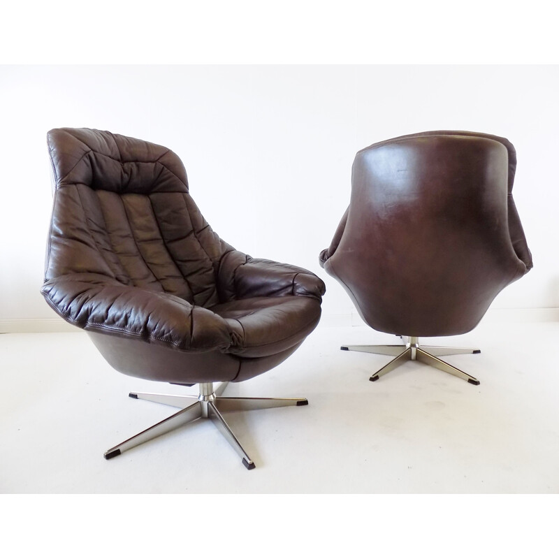 Vintage Brown leather armchair by H.W. Klein 1970s