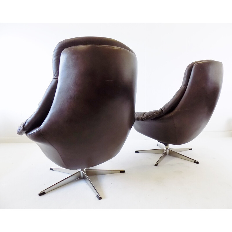 Vintage Brown leather armchair by H.W. Klein 1970s