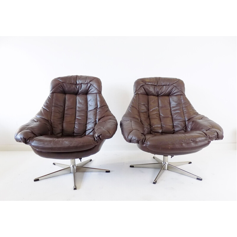 Vintage Brown leather armchair by H.W. Klein 1970s