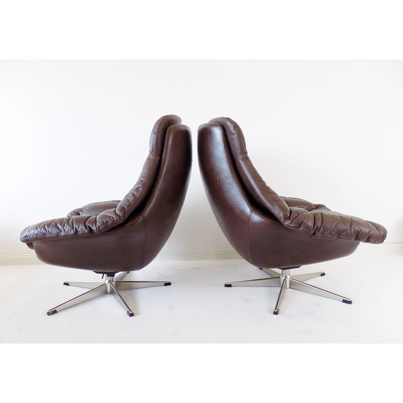 Vintage Brown leather armchair by H.W. Klein 1970s