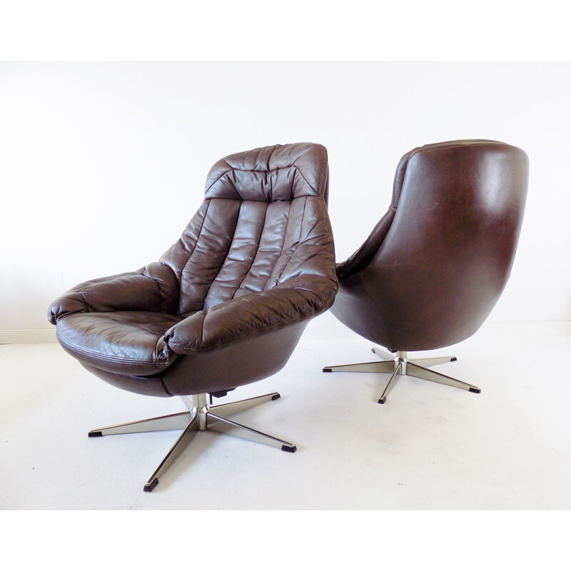 Vintage Brown leather armchair by H.W. Klein 1970s