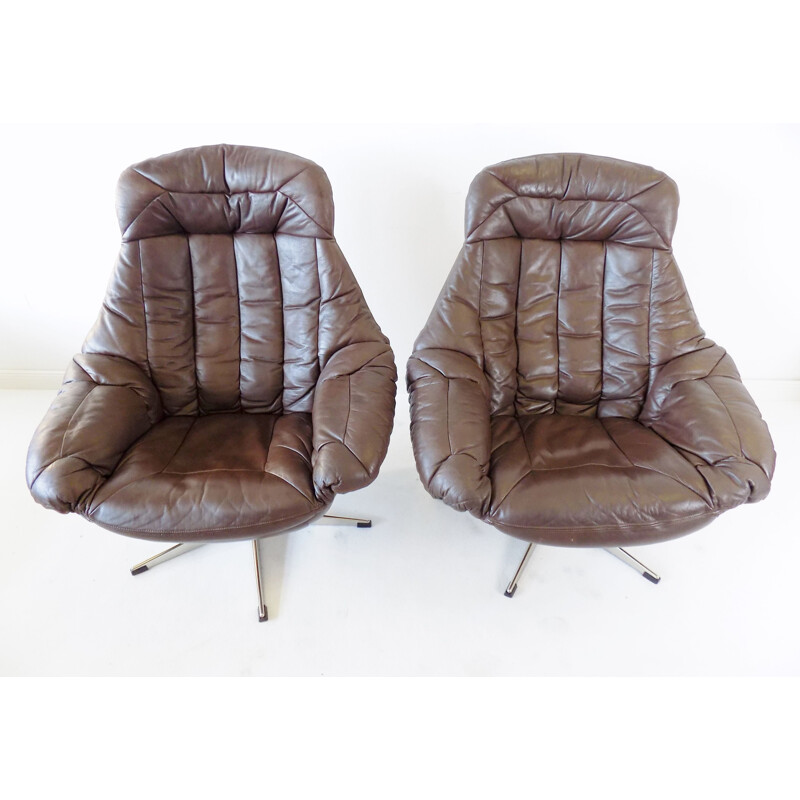 Vintage Brown leather armchair by H.W. Klein 1970s