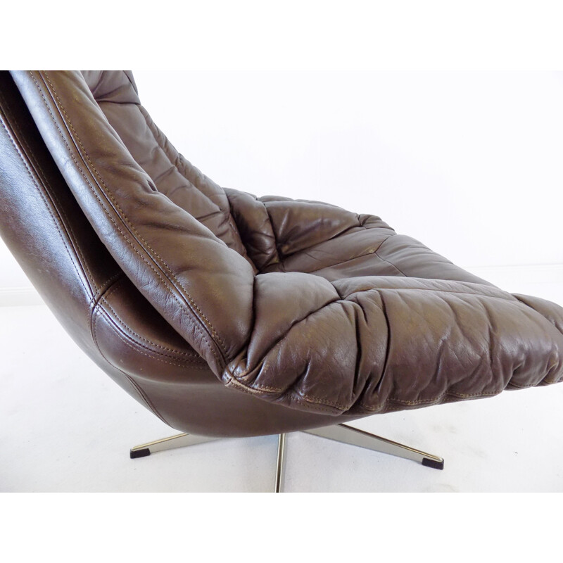 Vintage Brown leather armchair by H.W. Klein 1970s