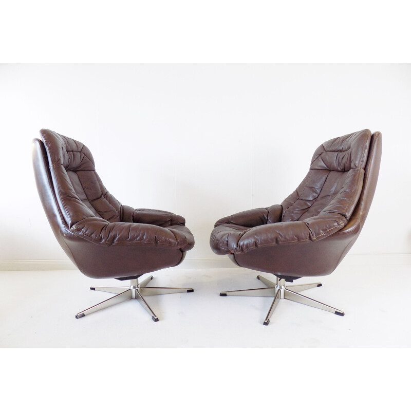 Vintage Brown leather armchair by H.W. Klein 1970s