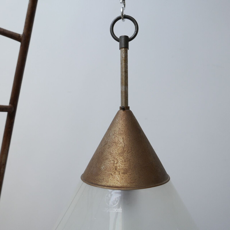 Vintage 2 tone conical pendant lamp France 1930s