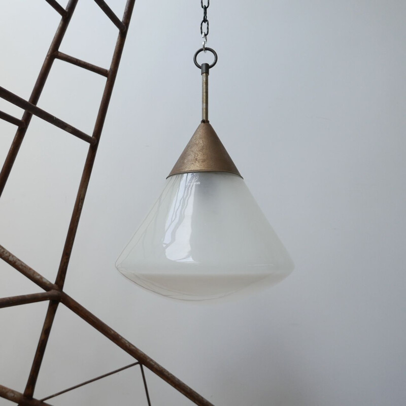 Vintage 2 tone conical pendant lamp France 1930s