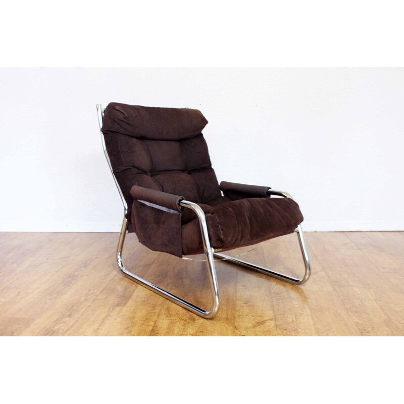 Vintage armchair in velvet and metal tubular structure 1970s