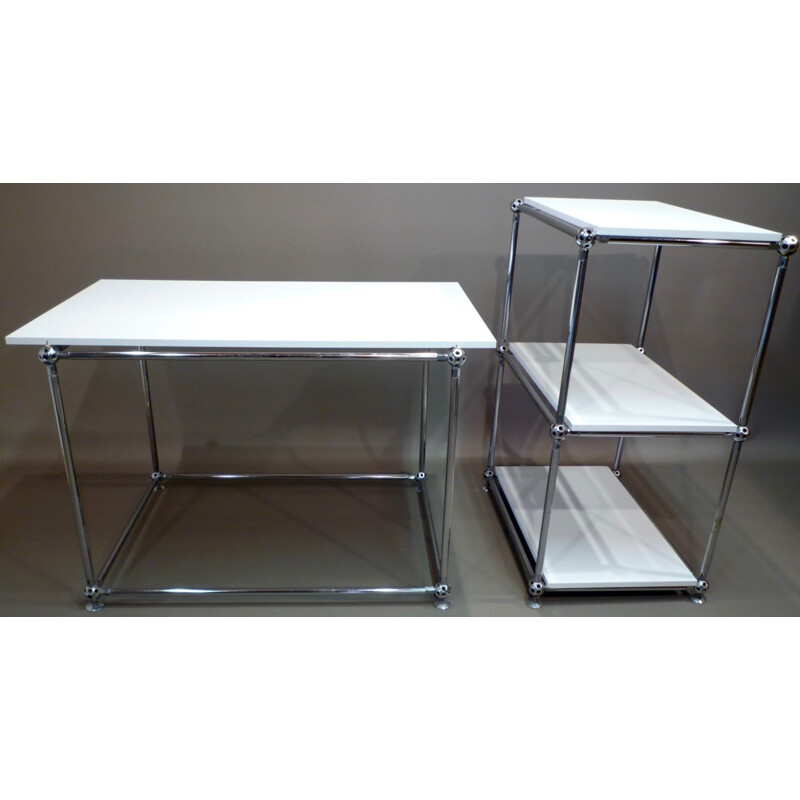 Set of industrial table with its shelves in metal - 1970s
