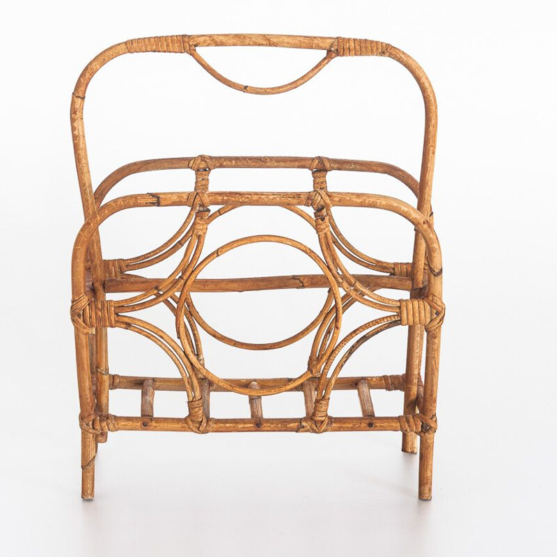 Vintage wicker magazine rack France 1960s