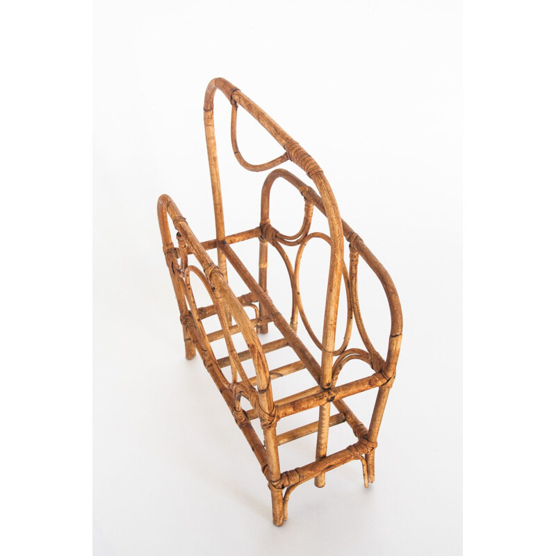 Vintage wicker magazine rack France 1960s