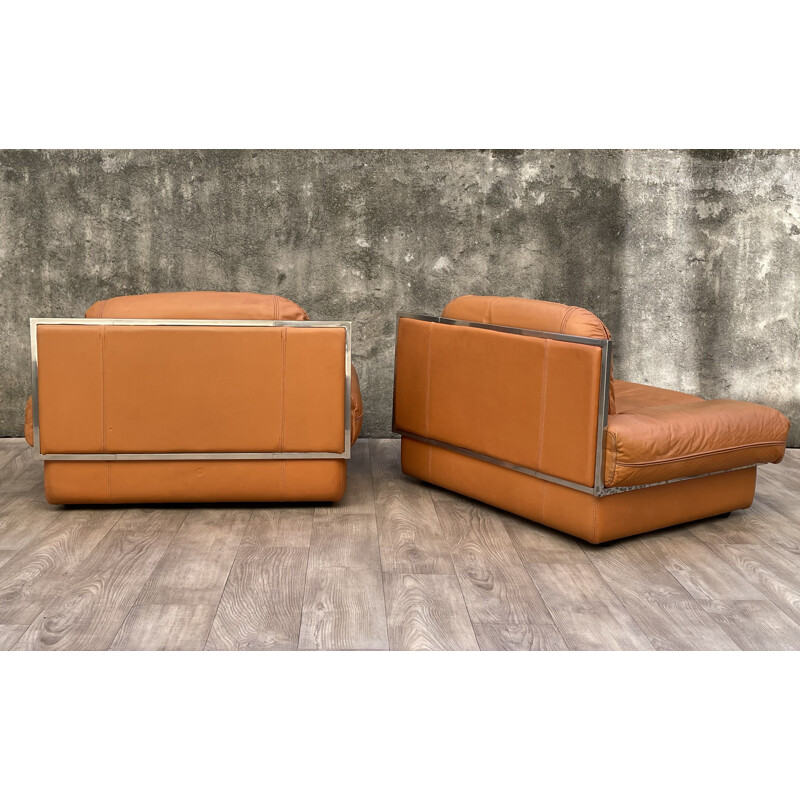 Pair of vintage leather club chairs by Steiner France