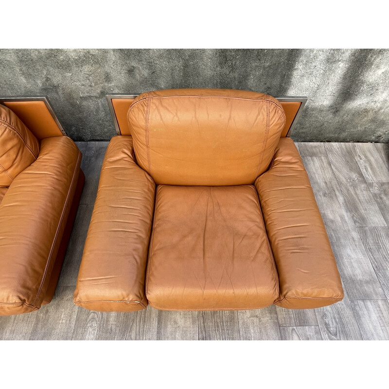 Pair of vintage leather club chairs by Steiner France
