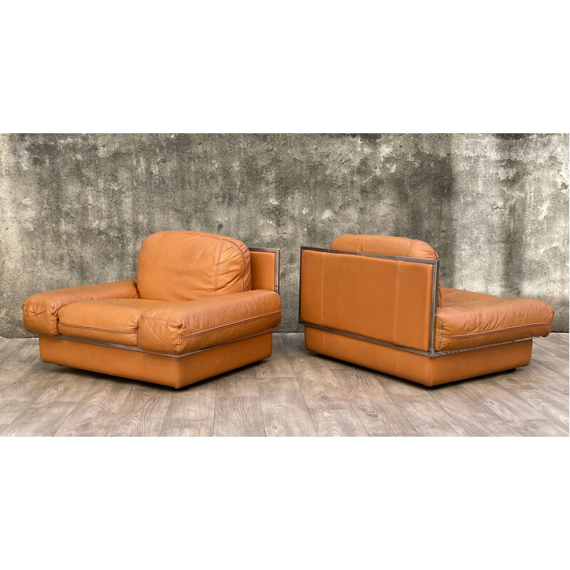 Pair of vintage leather club chairs by Steiner France